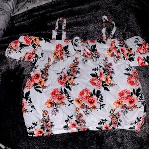 White top with flowers off the shoulder sleeves